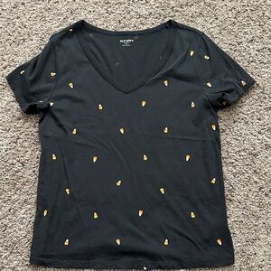 Old Navy Black V-Neck Tee with Candy Corn Accent